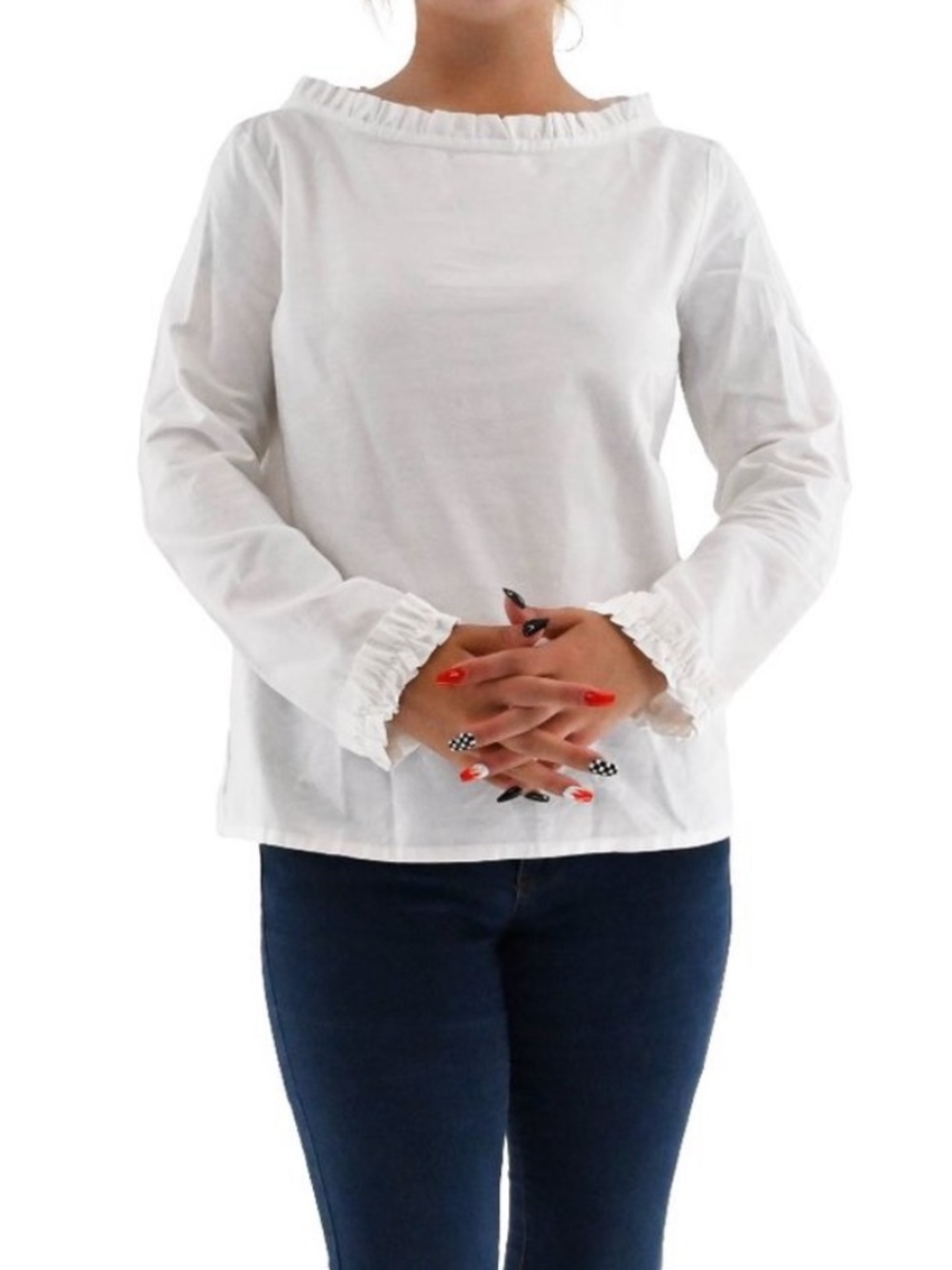 COS White Ruffle Collar Cotton Blouse Long Sleeve Size 12